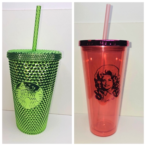 Starbucks Other - Starbucks Dining Starbucks 2023 Green Chrome Studded Tumbler/ Dolly Parton Pink
